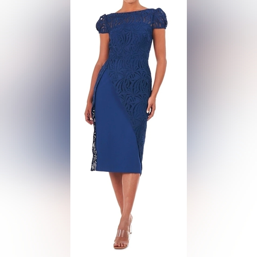 New Kay Unger New York Zelda Blue Lace Midi Dress Size 6